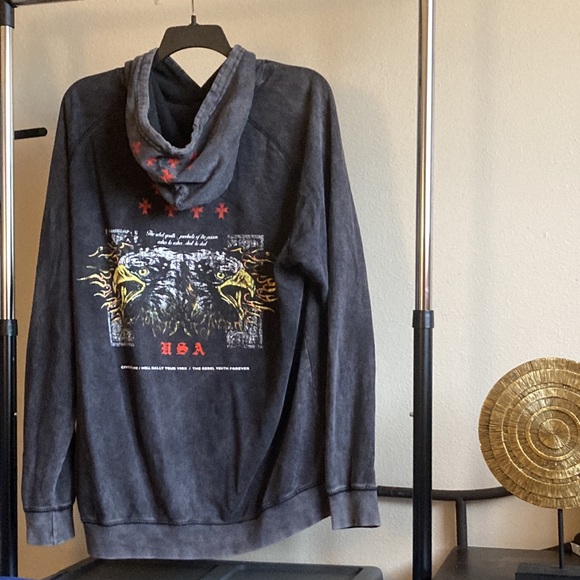 Civil Regime Rebel Youth Eagle Washed Black Hoodie - Picture 2 of 5